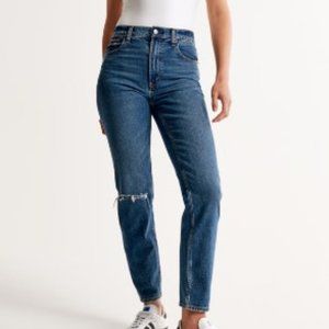 Abercrombie High Rise Mom Jean - Medium/Dark Destroyed